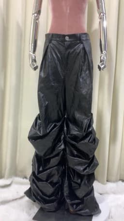 Mauroicardi Spring Autumn Cool Long Baggy Black Soft Pu Leather Wide Leg Stacked Pants Men Mens Designer Clothes Streetwear 2025