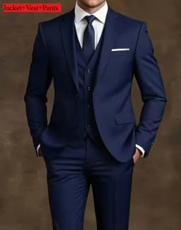 Men's Business Casual Suit for Weddings, Genuine Blazer, Vest and Pants, Big & Tall,Slim Fit Waistcoat, Dress Trousers, US Size