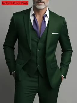 Men's Business Casual Suit for Weddings, Genuine Blazer, Vest and Pants, Big & Tall,Slim Fit Waistcoat, Dress Trousers, US Size