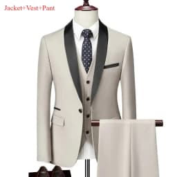 Men's Lapel Black Suit Set Coat Vest Trousers / Business Groomsmen Groom Wedding Dress Fprmal Blazer Pants