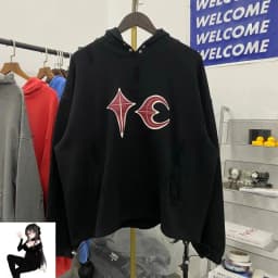 Hip Hop Thug Club Hole Damaged Hoodie Embroidery Red Leather Moon Star Ptach Pattern Sweatshirts Men Women Wash Pullovers Hoody