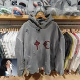 Hip Hop Thug Club Hole Damaged Hoodie Embroidery Red Leather Moon Star Ptach Pattern Sweatshirts Men Women Wash Pullovers Hoody