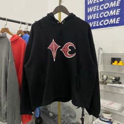 Hip Hop Thug Club Hole Damaged Hoodie Embroidery Red Leather Moon Star Ptach Pattern Sweatshirts Men Women Wash Pullovers Hoody