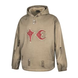 Hip Hop Thug Club Hole Damaged Hoodie Embroidery Red Leather Moon Star Ptach Pattern Sweatshirts Men Women Wash Pullovers Hoody