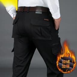 6 Pockets Fleece Warm Cargo Pants Men Clothing Thermal Work Casual Winter Pants For Men Green Black Khaki Trousers Male
