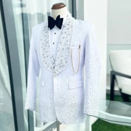 Luxury Diamond Men Suits 2 Pieces Sets Diamond Ropa Hombre Shawl Collar Groom Tuxedos Male Party Prom Blazer Customized