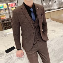 Men's British Fashion Three-piece Set Slim Fit Suit Vest Trousers Ensemble Handsome Trendy All-in-one Banquet Blaze