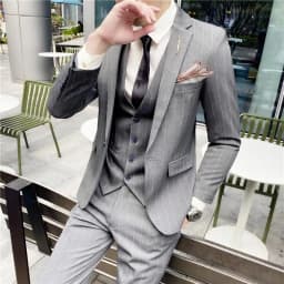 Men's British Fashion Three-piece Set Slim Fit Suit Vest Trousers Ensemble Handsome Trendy All-in-one Banquet Blaze