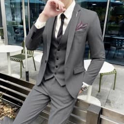 Men's British Fashion Three-piece Set Slim Fit Suit Vest Trousers Ensemble Handsome Trendy All-in-one Banquet Blaze