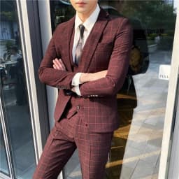 Men's British Fashion Three-piece Set Slim Fit Suit Vest Trousers Ensemble Handsome Trendy All-in-one Banquet Blaze