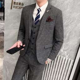 Men's British Fashion Three-piece Set Slim Fit Suit Vest Trousers Ensemble Handsome Trendy All-in-one Banquet Blaze