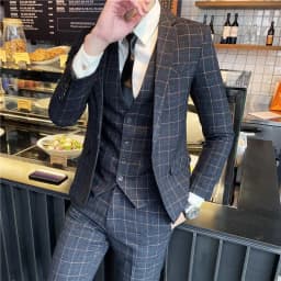 Men's British Fashion Three-piece Set Slim Fit Suit Vest Trousers Ensemble Handsome Trendy All-in-one Banquet Blaze