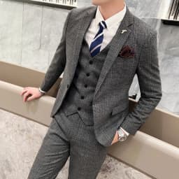 Men's British Fashion Three-piece Set Slim Fit Suit Vest Trousers Ensemble Handsome Trendy All-in-one Banquet Blaze
