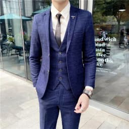 Men's British Fashion Three-piece Set Slim Fit Suit Vest Trousers Ensemble Handsome Trendy All-in-one Banquet Blaze