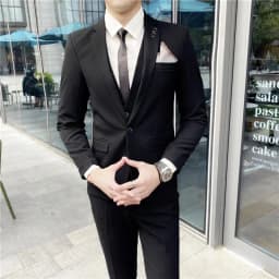 Men's British Fashion Three-piece Set Slim Fit Suit Vest Trousers Ensemble Handsome Trendy All-in-one Banquet Blaze