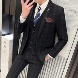 Men's British Fashion Three-piece Set Slim Fit Suit Vest Trousers Ensemble Handsome Trendy All-in-one Banquet Blaze