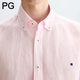 PG Men Linen Button Down Collar Shirt Long Sleeve Solid Color Mini Embroidery Logo Breathable Casual Business Daily Wear