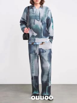Miyake Pleated Men's Long-Sleeve T-Shirt 2026 New Top Casual Fashion Wear Vacation Attire Minimalist Loose Straight-Leg Pants