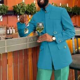 Green Fashion Utility Wedding Men Suits Tailor-Made Party Tuxedo 2 Pieces Slim Fit Jacket Pants Blazer Party Singer Groom