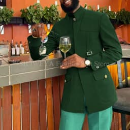 Green Fashion Utility Wedding Men Suits Tailor-Made Party Tuxedo 2 Pieces Slim Fit Jacket Pants Blazer Party Singer Groom