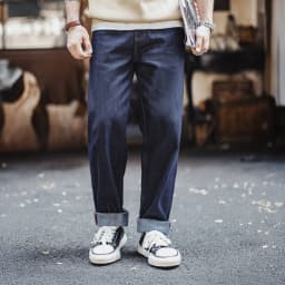 Maden Men's 100% Cotton Vintage Selvedge Raw Denim Jeans with Horse Hair Leather Patch Straight Trousers for Spring Fall Pants