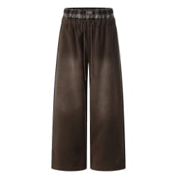 Letter Embroidery Double Waisted Sweatpants Mens Retro Distressed High Street Spliced Elastic Waist Baggy Wide Leg Sports Pants