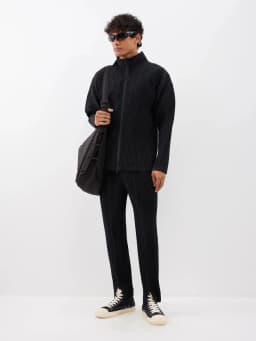 Miyake Pleated Men's Jacket Two Way Zipper Casual Loose Coat Japanese Fashion Streetwear Outerwear