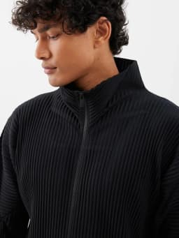 Miyake Pleated Men's Jacket Two Way Zipper Casual Loose Coat Japanese Fashion Streetwear Outerwear