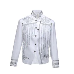 Steampunk Men's Jacket DJ Dancer Ternos White Men Costumes Clothing Black and Gold Blazer with Sequin Tassels for Performer