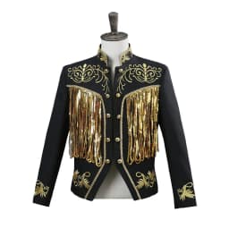 Steampunk Men's Jacket DJ Dancer Ternos White Men Costumes Clothing Black and Gold Blazer with Sequin Tassels for Performer