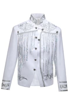 Steampunk Men's Jacket DJ Dancer Ternos White Men Costumes Clothing Black and Gold Blazer with Sequin Tassels for Performer