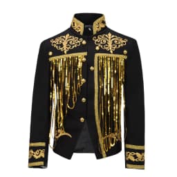 Steampunk Men's Jacket DJ Dancer Ternos White Men Costumes Clothing Black and Gold Blazer with Sequin Tassels for Performer