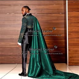 Jacquard Suits Men For Wedding Double Breasted Jacket With Cape Formal Business Man Jacket Pants 2 Piece Groom Tuxedo Customized