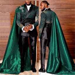Jacquard Suits Men For Wedding Double Breasted Jacket With Cape Formal Business Man Jacket Pants 2 Piece Groom Tuxedo Customized