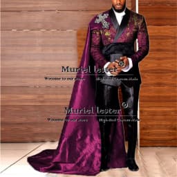 Jacquard Suits Men For Wedding Double Breasted Jacket With Cape Formal Business Man Jacket Pants 2 Piece Groom Tuxedo Customized
