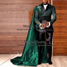 Jacquard Suits Men For Wedding Double Breasted Jacket With Cape Formal Business Man Jacket Pants 2 Piece Groom Tuxedo Customized