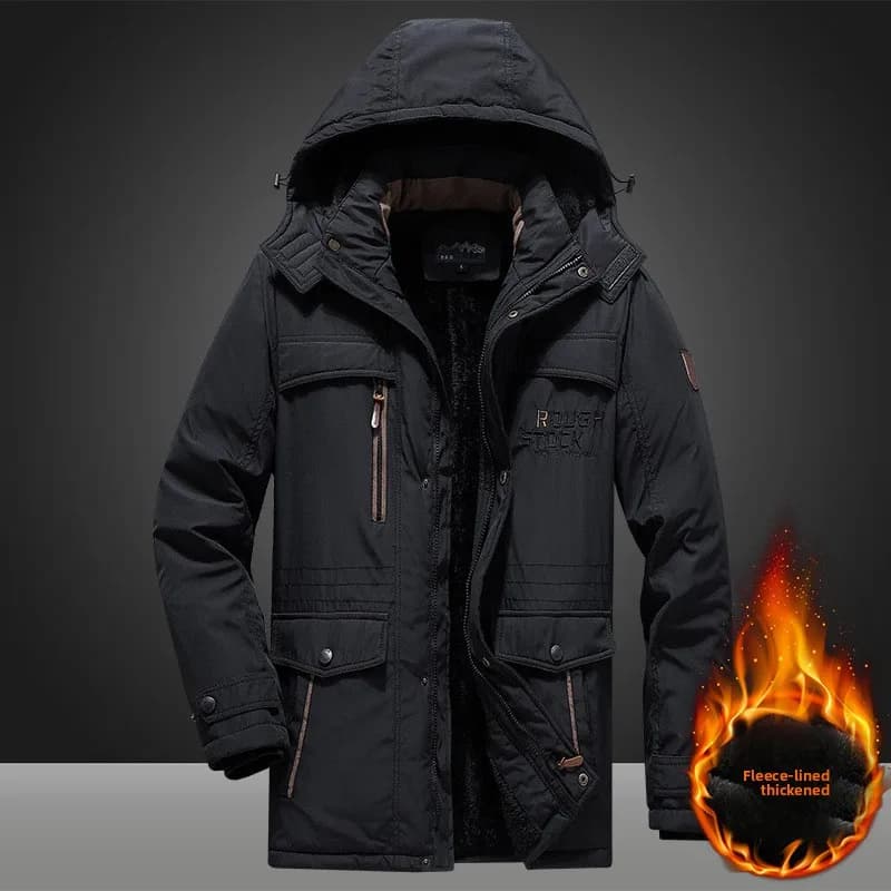 New style waterproof jacket for men - mid-length, thick, outdoor casual hooded oversized men's jacket - fall/winter clothing