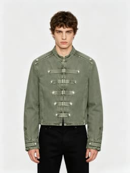 Mens Jacket Vintage Napoleon Collar Denim Coat Harajuku Unisex Loose Fit Button Detail Short Jacket Casual Streetwear Fashion