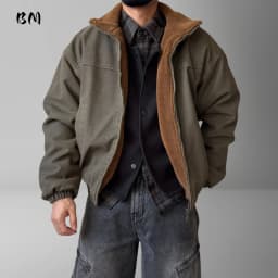 Mens Winter Heavy Duty Washed Distressed Fleece Jacket Thick Warm Windproof Stand Collar Streetwear High Quality Outdoor Coat
