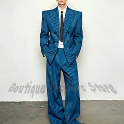 Fashion Striped Men's Suits Loose Casual High Street Style Double Breasted Chic Peak Lapel Blazer Pants Prom Suit Two Pieces