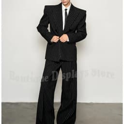 Fashion Striped Men's Suits Loose Casual High Street Style Double Breasted Chic Peak Lapel Blazer Pants Prom Suit Two Pieces