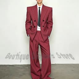 Fashion Striped Men's Suits Loose Casual High Street Style Double Breasted Chic Peak Lapel Blazer Pants Prom Suit Two Pieces