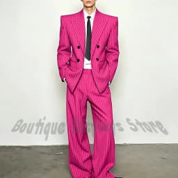 Fashion Striped Men's Suits Loose Casual High Street Style Double Breasted Chic Peak Lapel Blazer Pants Prom Suit Two Pieces