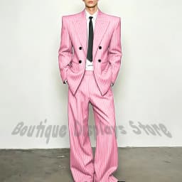 Fashion Striped Men's Suits Loose Casual High Street Style Double Breasted Chic Peak Lapel Blazer Pants Prom Suit Two Pieces