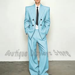 Fashion Striped Men's Suits Loose Casual High Street Style Double Breasted Chic Peak Lapel Blazer Pants Prom Suit Two Pieces