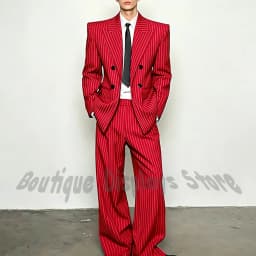 Fashion Striped Men's Suits Loose Casual High Street Style Double Breasted Chic Peak Lapel Blazer Pants Prom Suit Two Pieces