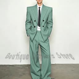 Fashion Striped Men's Suits Loose Casual High Street Style Double Breasted Chic Peak Lapel Blazer Pants Prom Suit Two Pieces