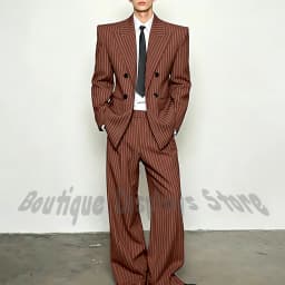 Fashion Striped Men's Suits Loose Casual High Street Style Double Breasted Chic Peak Lapel Blazer Pants Prom Suit Two Pieces