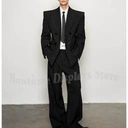 Fashion Striped Men's Suits Loose Casual High Street Style Double Breasted Chic Peak Lapel Blazer Pants Prom Suit Two Pieces