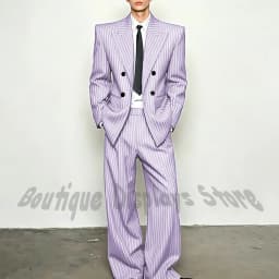 Fashion Striped Men's Suits Loose Casual High Street Style Double Breasted Chic Peak Lapel Blazer Pants Prom Suit Two Pieces